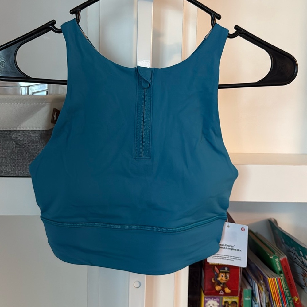 NWT Lululemon Energy High Neck Longline Bra Zip Front Sz 6 B C Hawaiian Blue